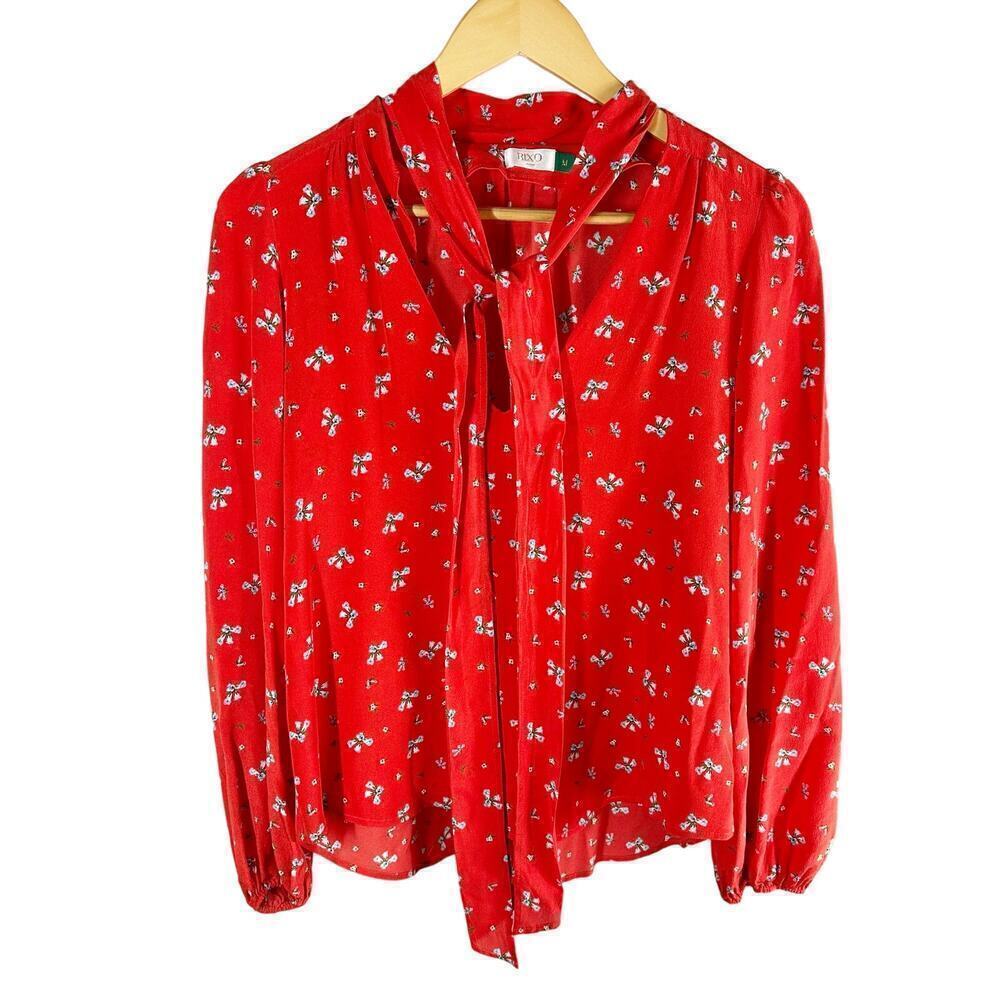 Rixo Floral Ditsy 100% Silk Moss Long Sleeve Blouse Top Size Medium